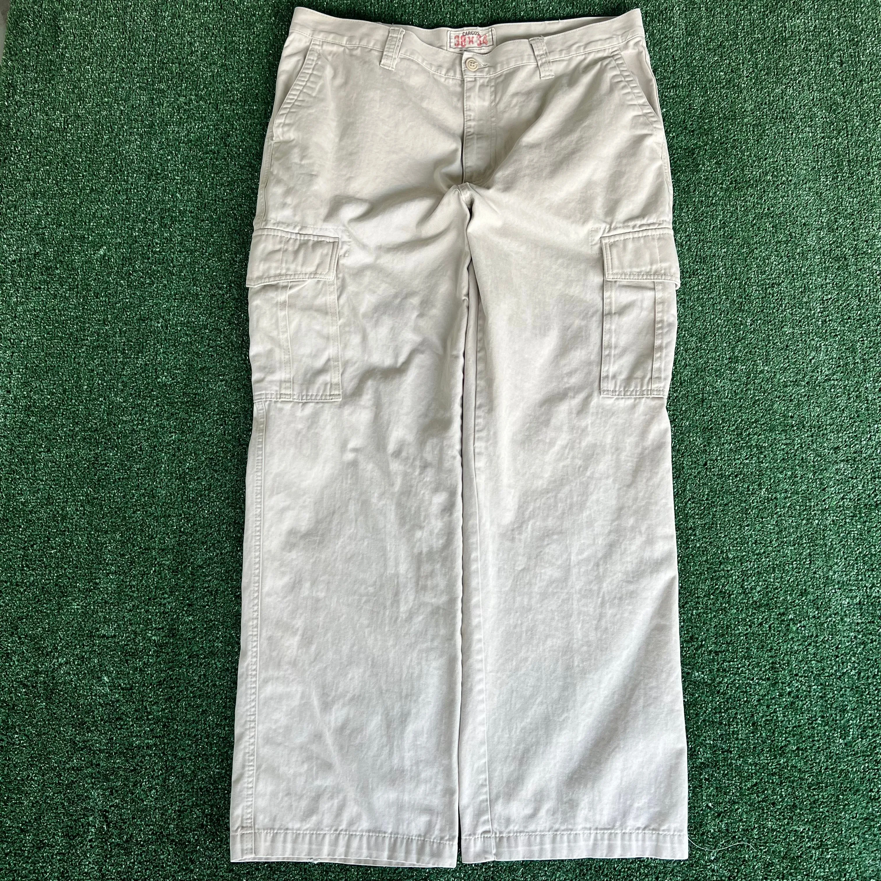 Y2K Old Navy Light Khaki Cargo Wide-Leg Baggy Pants - 39x31.5" 21" Opening