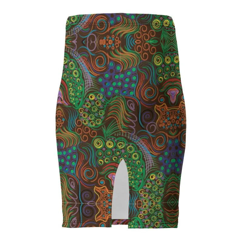 Yellow Poufs and Swirls Pencil Skirt