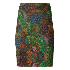 Yellow Poufs and Swirls Pencil Skirt