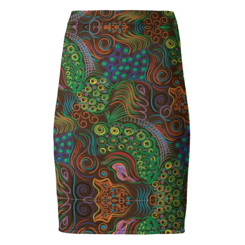 Yellow Poufs and Swirls Pencil Skirt