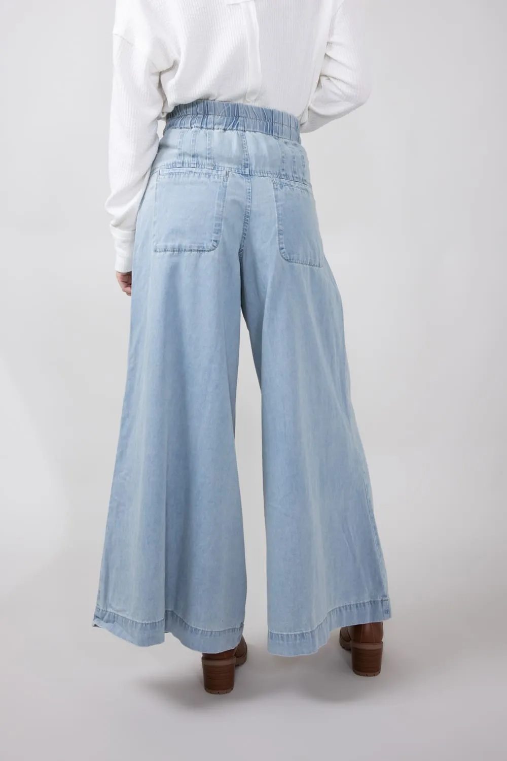 Yoke Pintuck Wide Leg Denim Pants for Women | MAP2991-DENIM