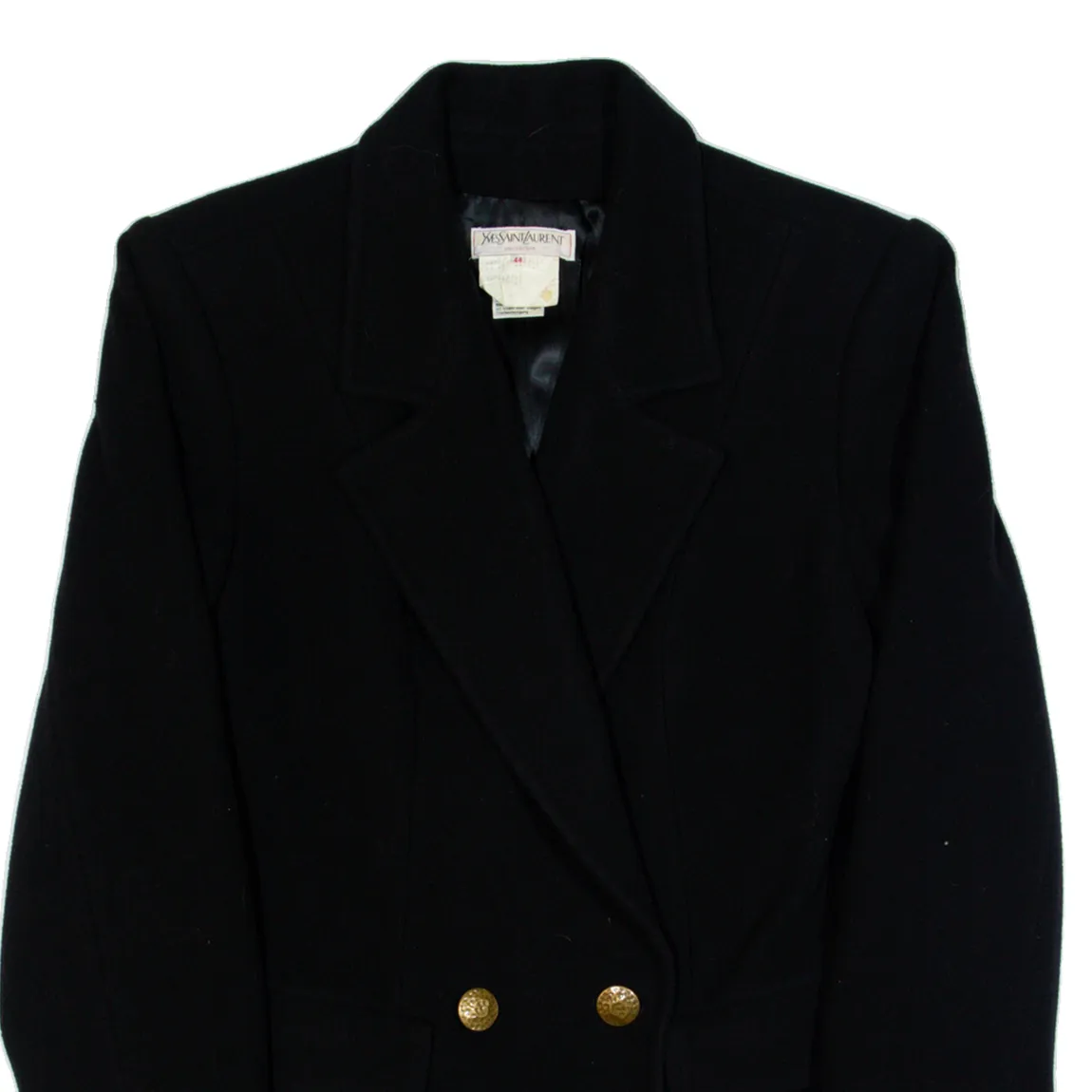 YVES SAINT LAURENT Womens Pea Jacket Black Wool 90s L