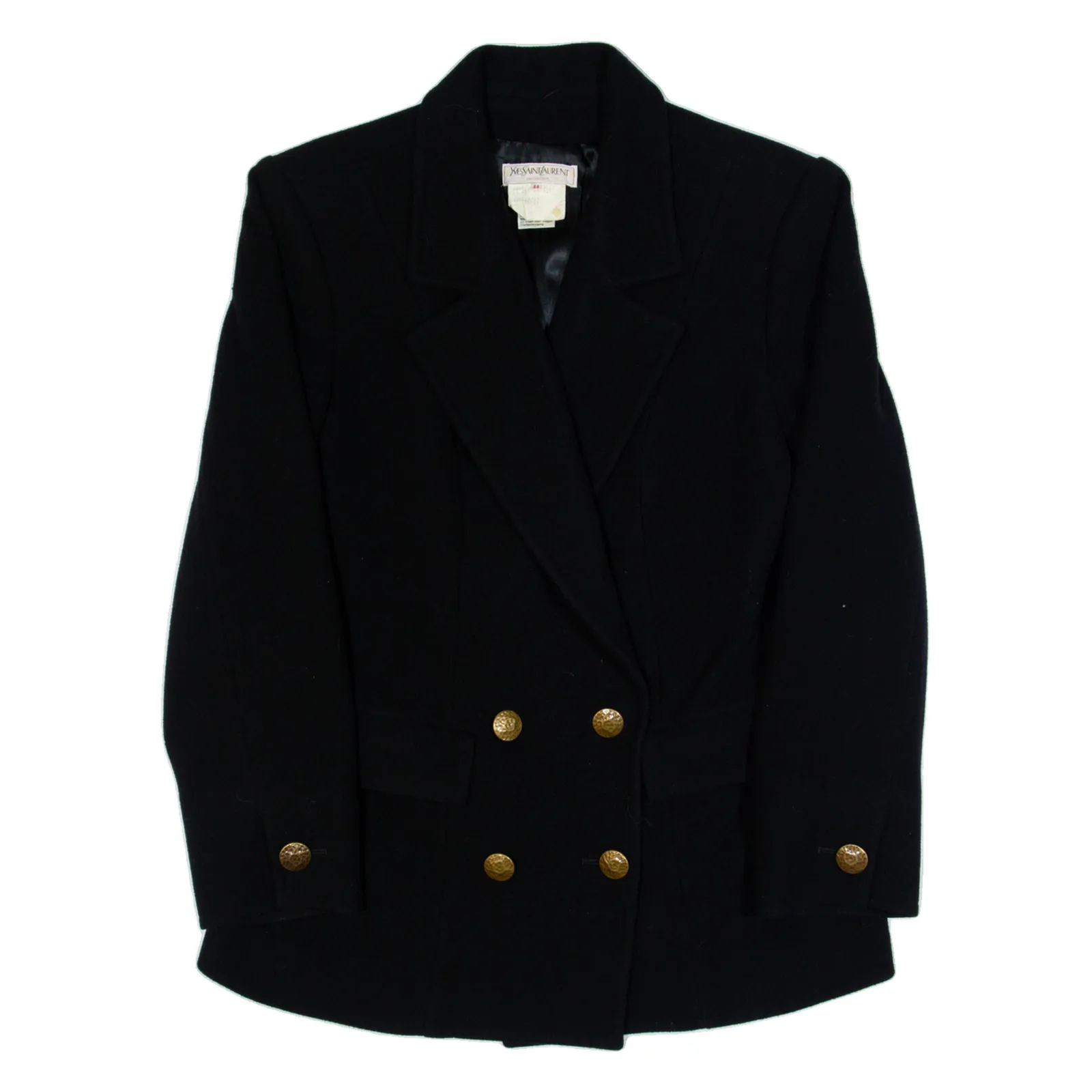 YVES SAINT LAURENT Womens Pea Jacket Black Wool 90s L