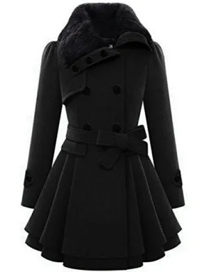 Zeagoo Women's Faux Fur Lapel Wool Trench Coat