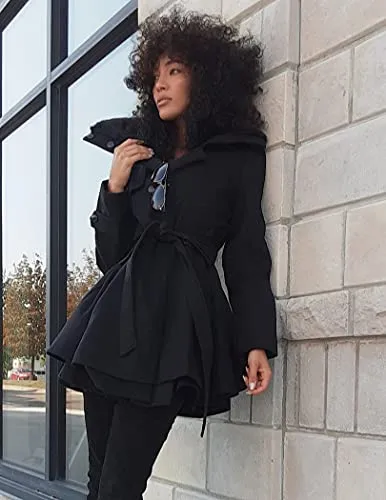 Zeagoo Women's Faux Fur Lapel Wool Trench Coat