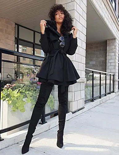Zeagoo Women's Faux Fur Lapel Wool Trench Coat