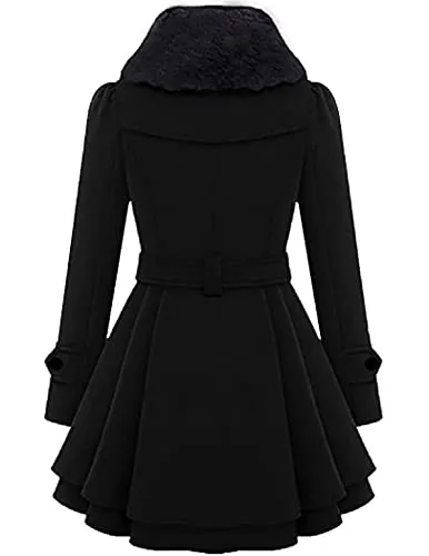Zeagoo Women's Faux Fur Lapel Wool Trench Coat