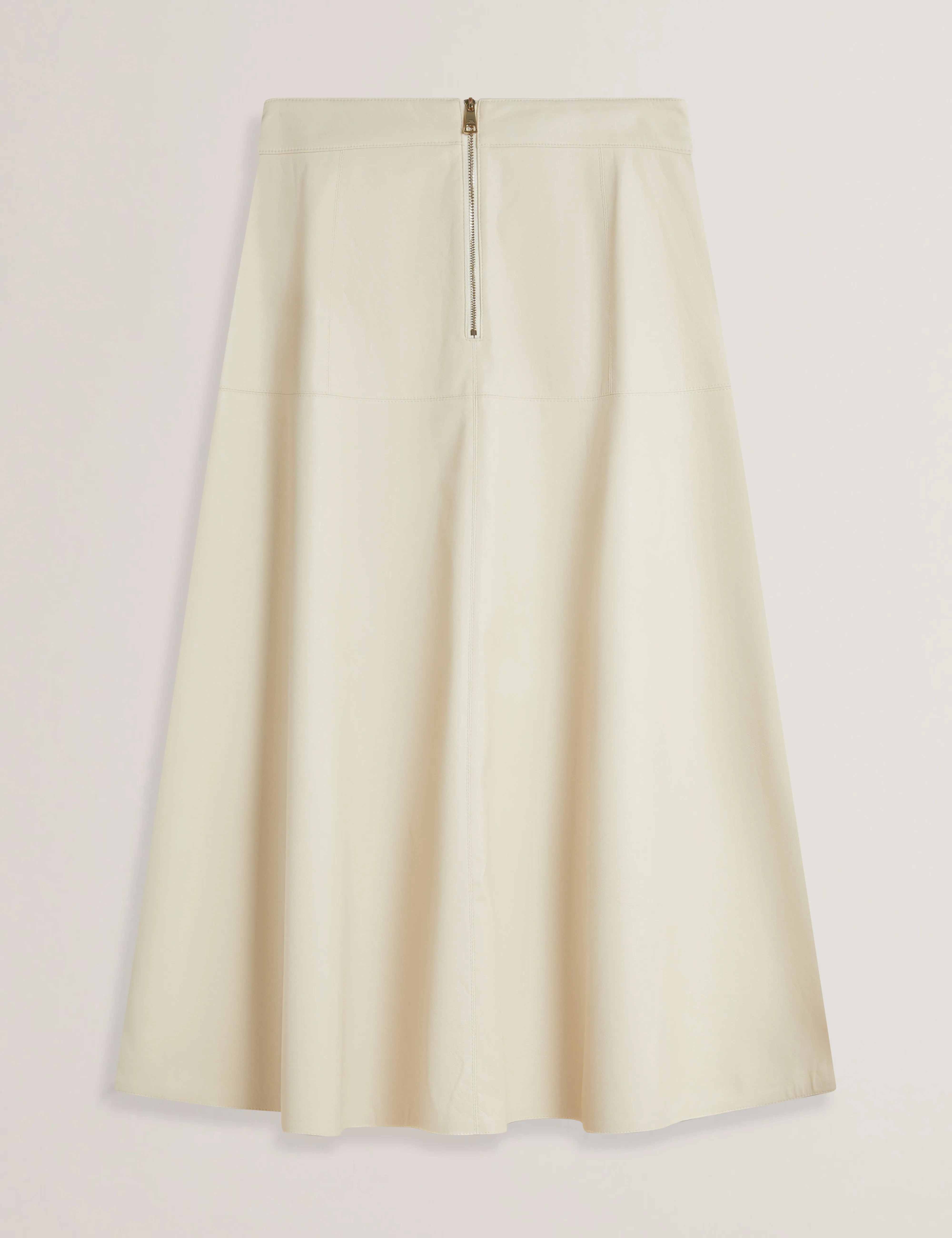 Zimi Faux Leather A Line Belted Midi Skirt Ecru